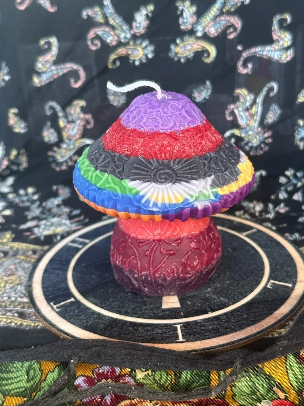 Rainbow Floral Mushroom Candle